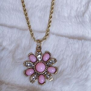 Elegant Pink and Gold Flower Pendant Necklace